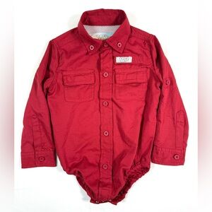 OCEAN COAST Baby Button Down Shirt Bodysuit 12M‎ Red Fishing Graphic Outdoor